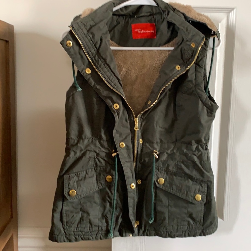 Vest with lined, removable hood